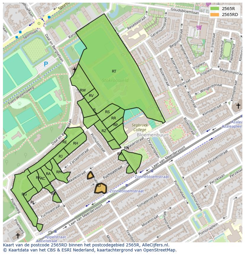 Afbeelding van het postcodegebied 2565 RD op de kaart.