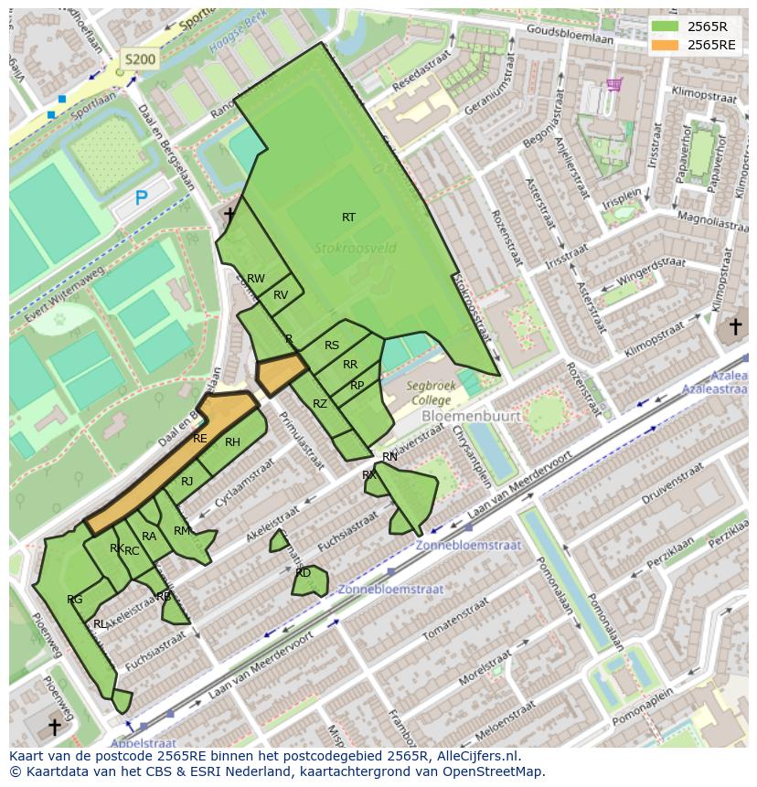 Afbeelding van het postcodegebied 2565 RE op de kaart.