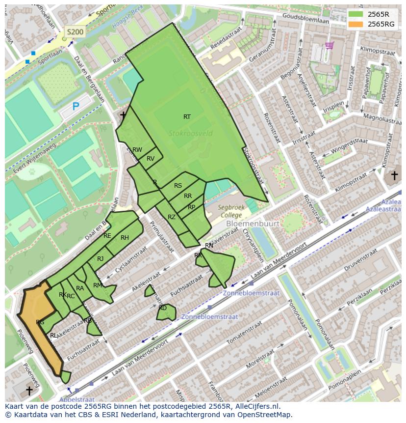 Afbeelding van het postcodegebied 2565 RG op de kaart.