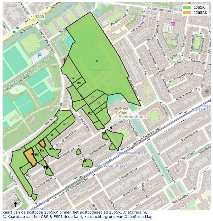 Afbeelding van het postcodegebied 2565 RK op de kaart.