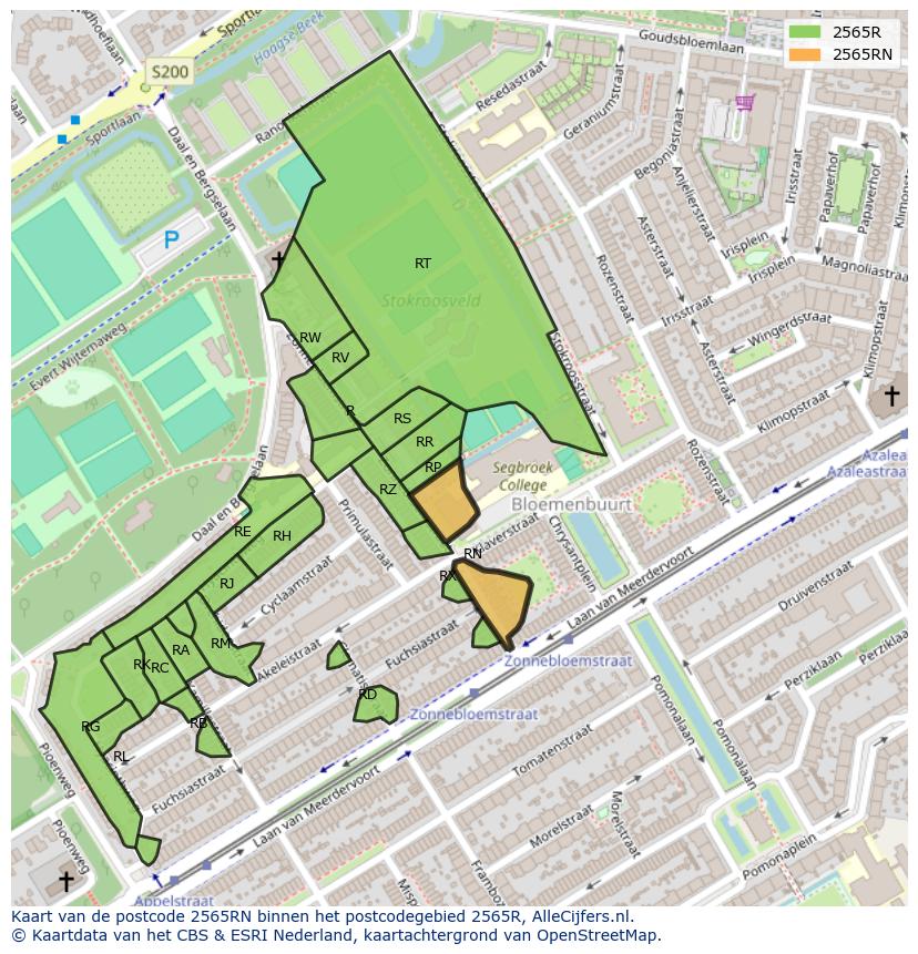 Afbeelding van het postcodegebied 2565 RN op de kaart.