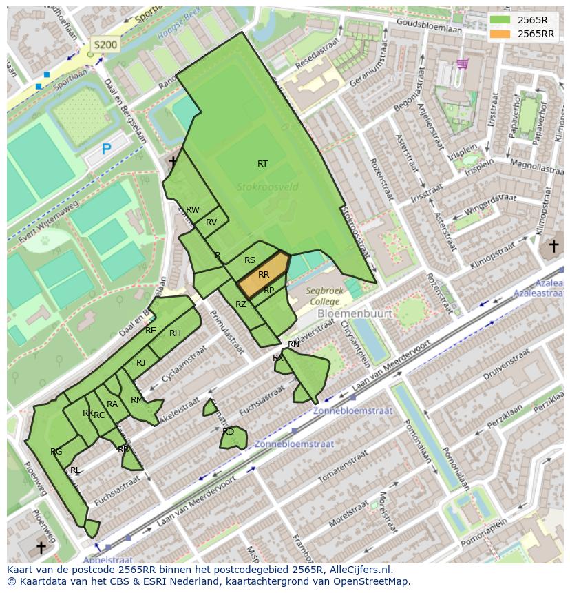 Afbeelding van het postcodegebied 2565 RR op de kaart.