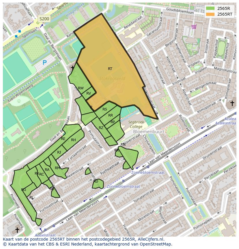 Afbeelding van het postcodegebied 2565 RT op de kaart.