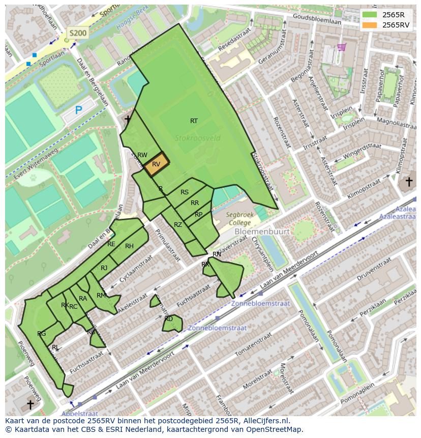 Afbeelding van het postcodegebied 2565 RV op de kaart.