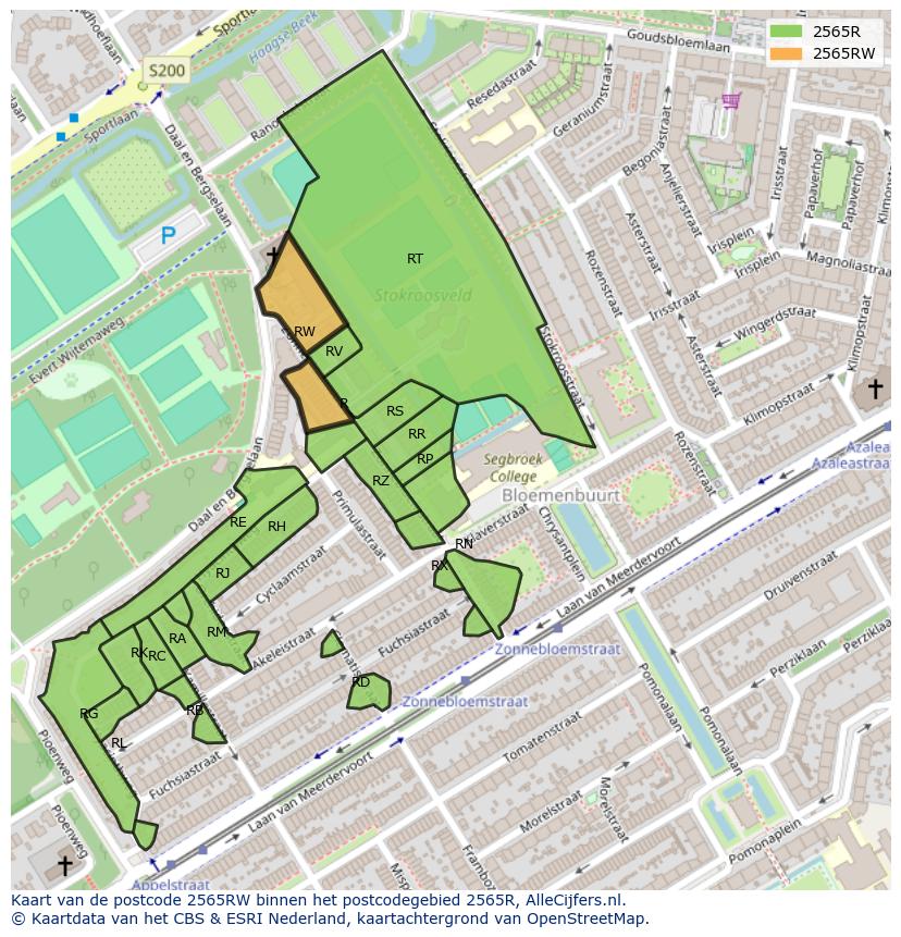 Afbeelding van het postcodegebied 2565 RW op de kaart.
