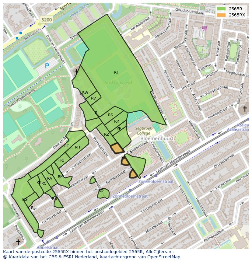 Afbeelding van het postcodegebied 2565 RX op de kaart.