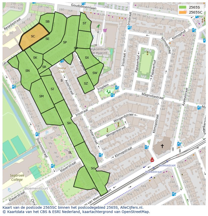 Afbeelding van het postcodegebied 2565 SC op de kaart.