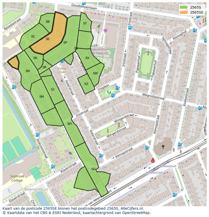 Afbeelding van het postcodegebied 2565 SE op de kaart.