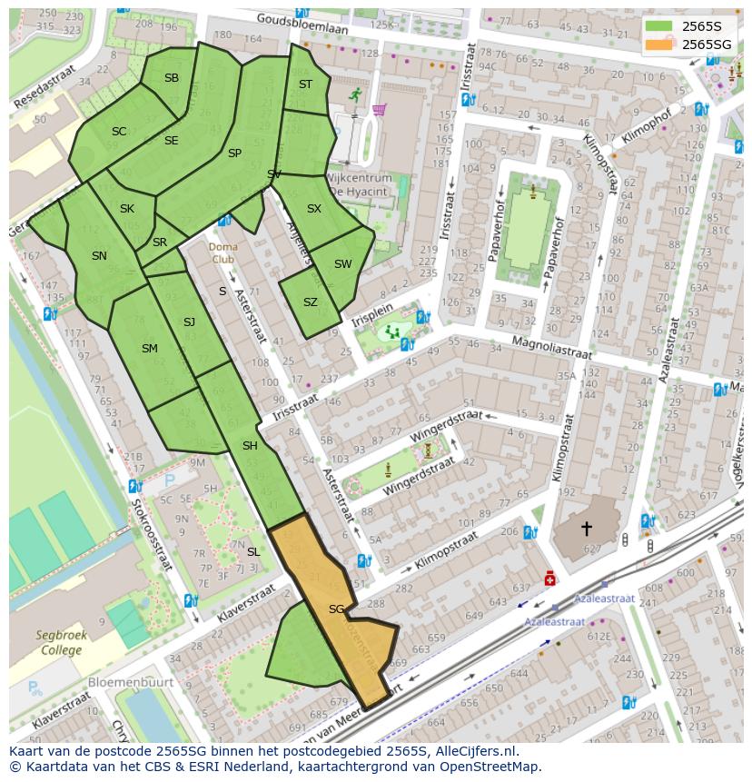 Afbeelding van het postcodegebied 2565 SG op de kaart.