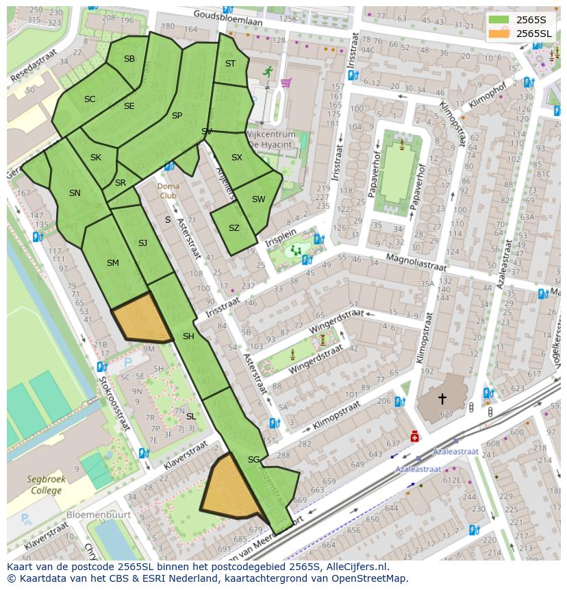 Afbeelding van het postcodegebied 2565 SL op de kaart.