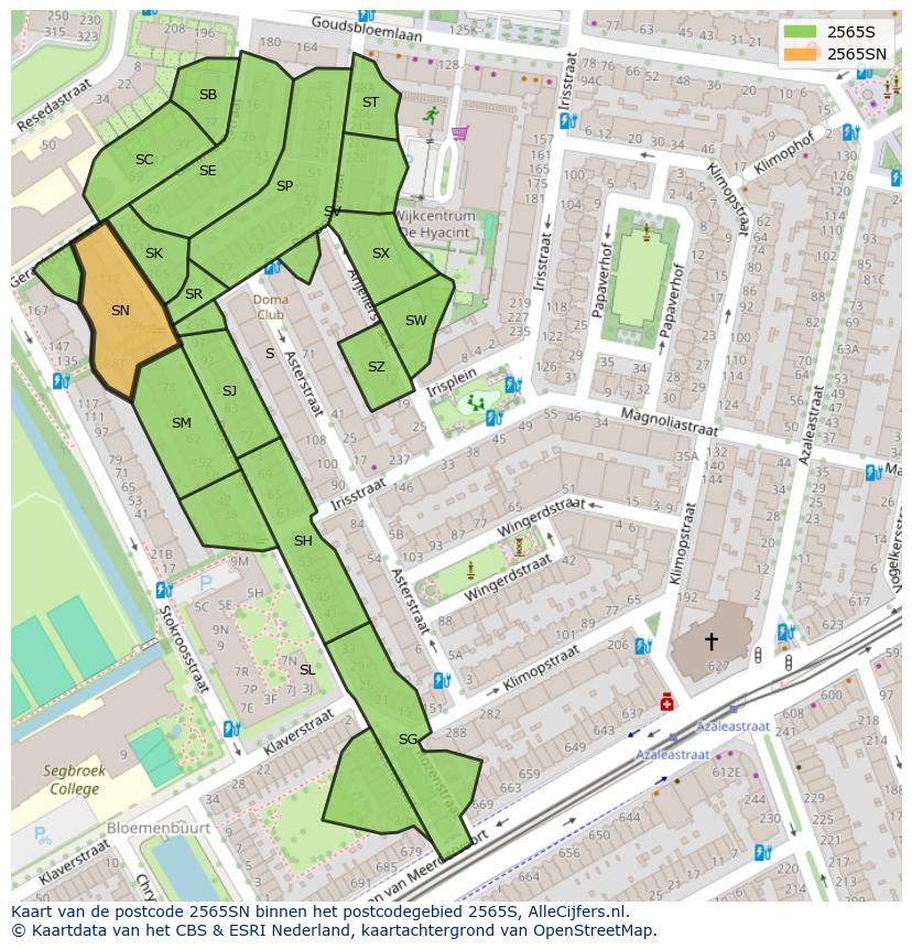 Afbeelding van het postcodegebied 2565 SN op de kaart.