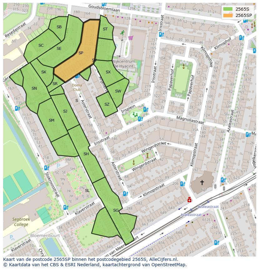 Afbeelding van het postcodegebied 2565 SP op de kaart.