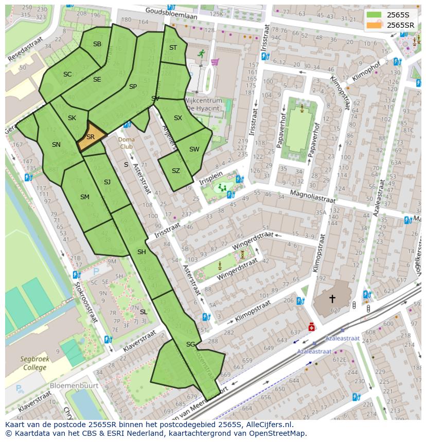 Afbeelding van het postcodegebied 2565 SR op de kaart.