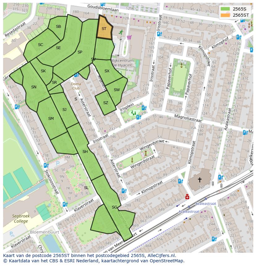 Afbeelding van het postcodegebied 2565 ST op de kaart.