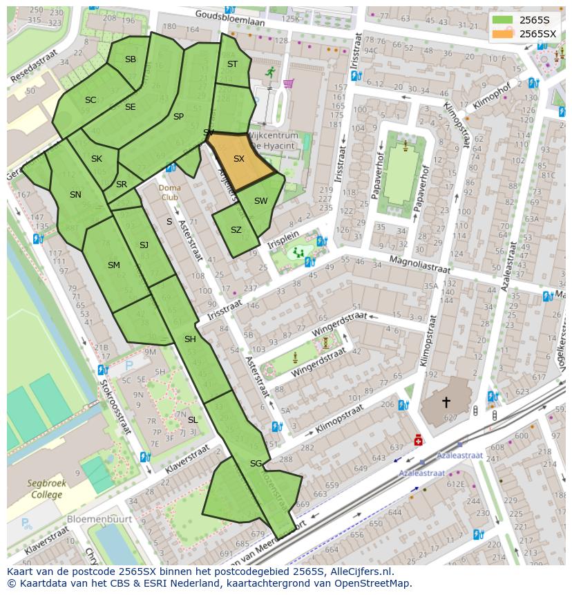Afbeelding van het postcodegebied 2565 SX op de kaart.