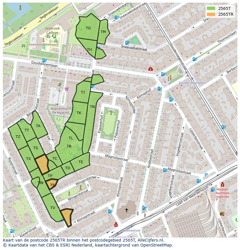 Afbeelding van het postcodegebied 2565 TR op de kaart.