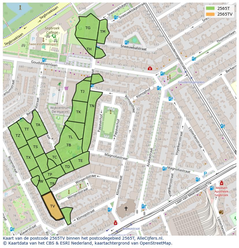 Afbeelding van het postcodegebied 2565 TV op de kaart.