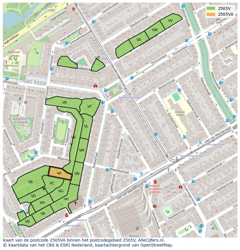 Afbeelding van het postcodegebied 2565 VA op de kaart.