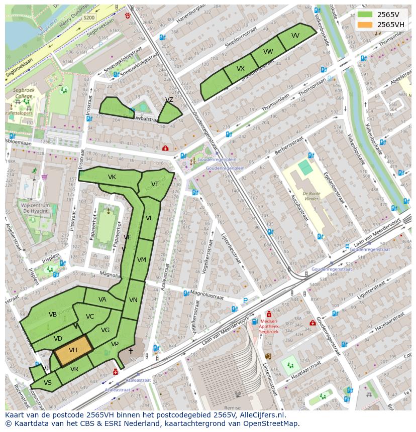 Afbeelding van het postcodegebied 2565 VH op de kaart.
