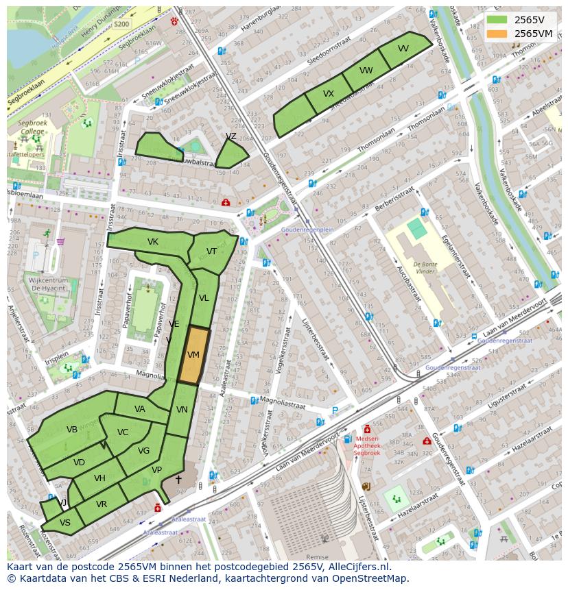 Afbeelding van het postcodegebied 2565 VM op de kaart.