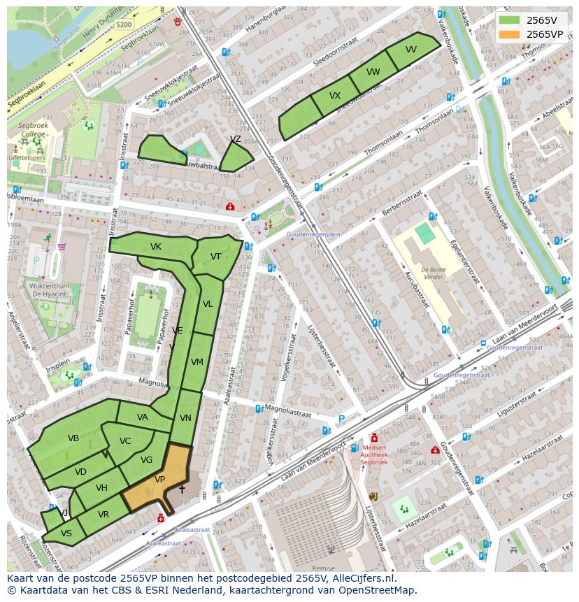 Afbeelding van het postcodegebied 2565 VP op de kaart.