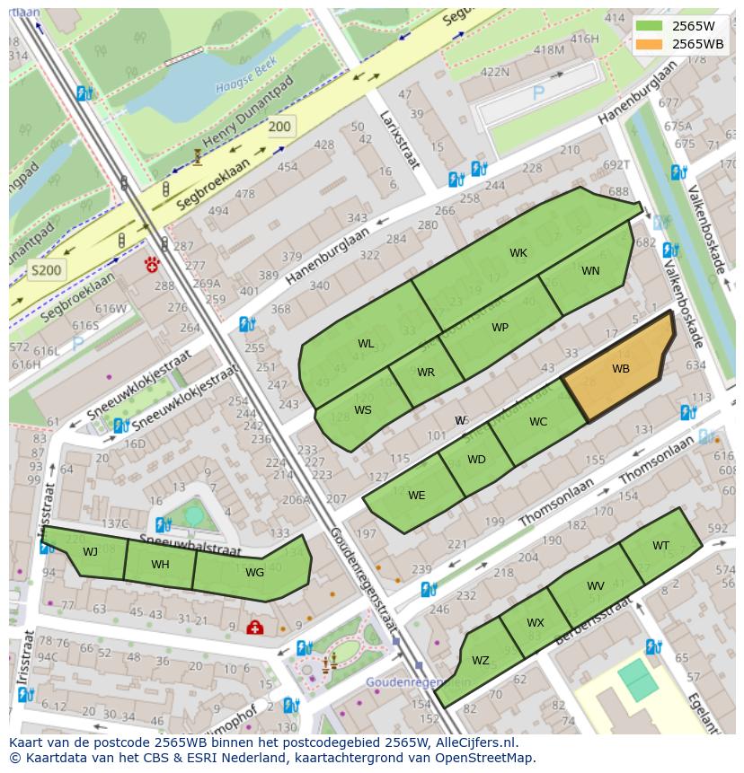 Afbeelding van het postcodegebied 2565 WB op de kaart.