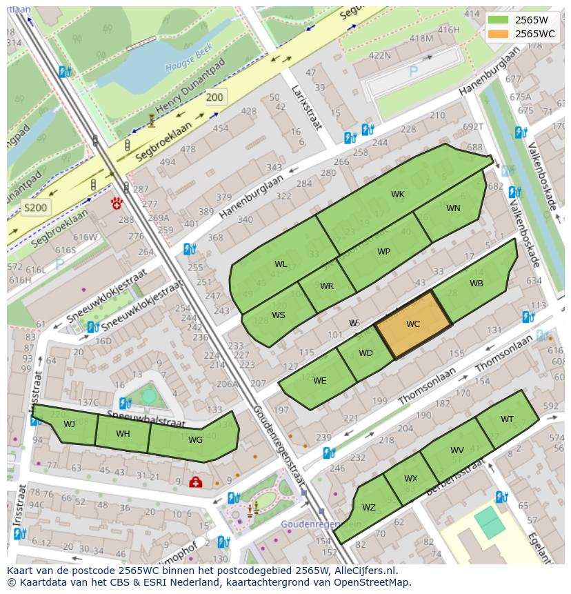Afbeelding van het postcodegebied 2565 WC op de kaart.