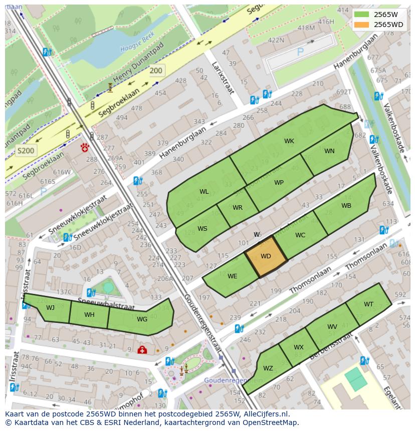 Afbeelding van het postcodegebied 2565 WD op de kaart.