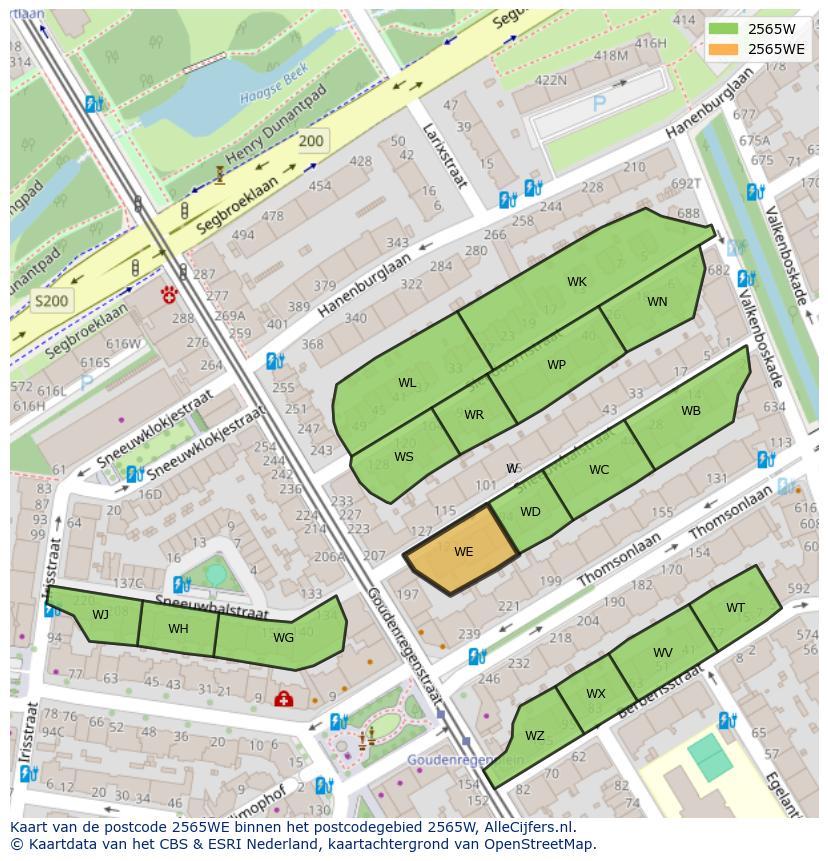 Afbeelding van het postcodegebied 2565 WE op de kaart.