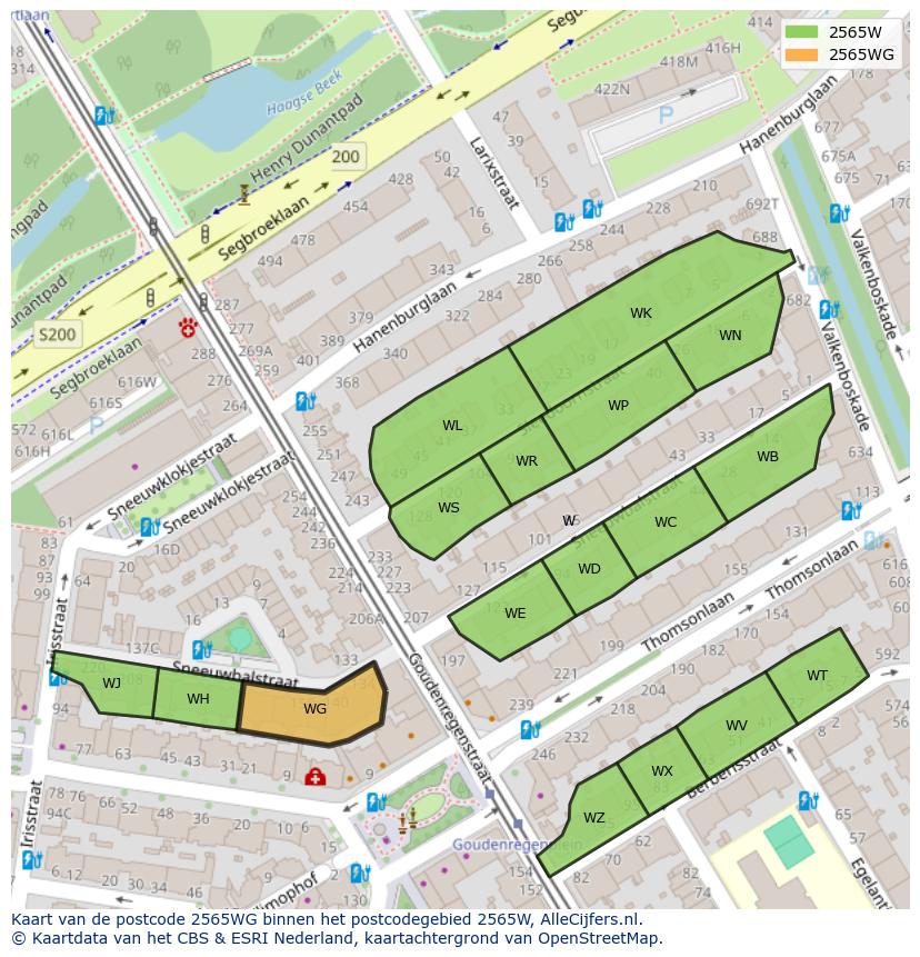 Afbeelding van het postcodegebied 2565 WG op de kaart.