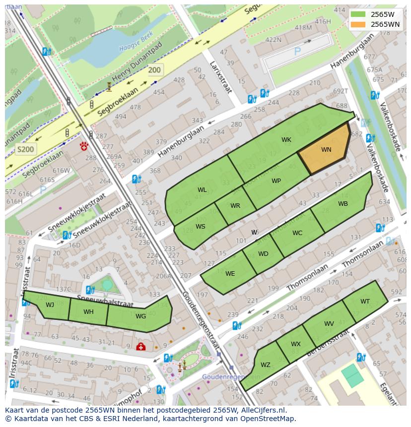 Afbeelding van het postcodegebied 2565 WN op de kaart.