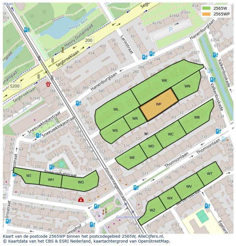 Afbeelding van het postcodegebied 2565 WP op de kaart.