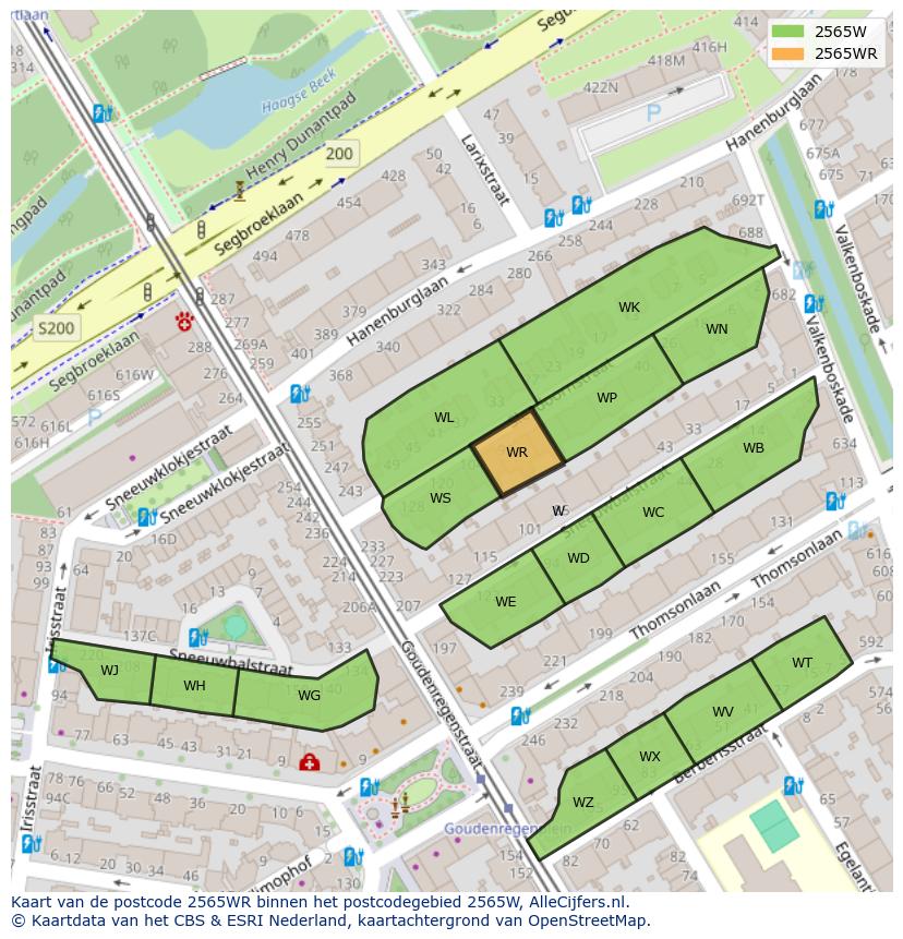 Afbeelding van het postcodegebied 2565 WR op de kaart.