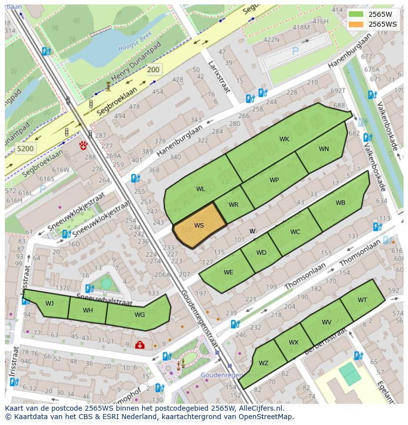 Afbeelding van het postcodegebied 2565 WS op de kaart.