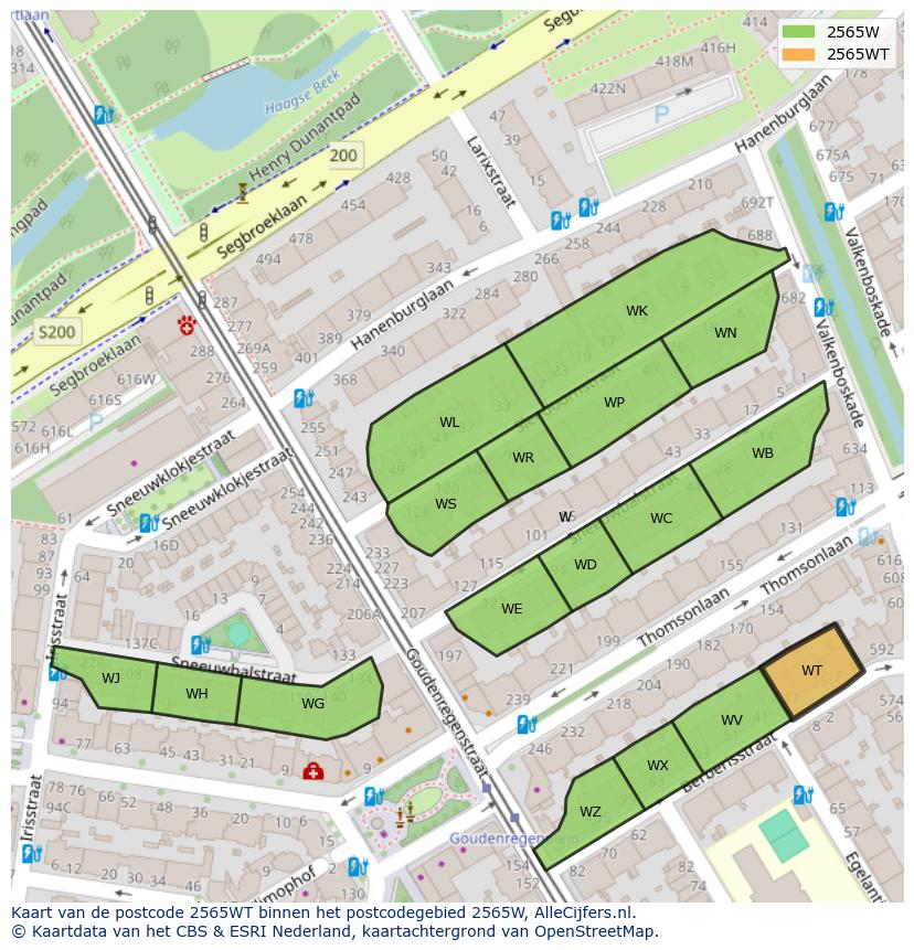 Afbeelding van het postcodegebied 2565 WT op de kaart.