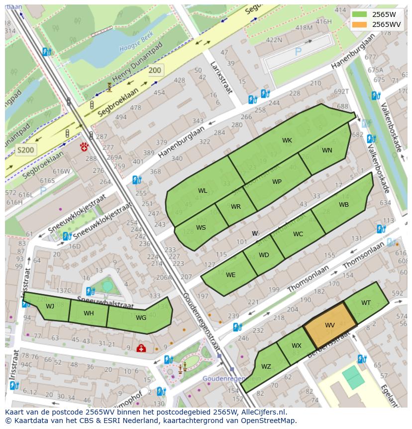 Afbeelding van het postcodegebied 2565 WV op de kaart.