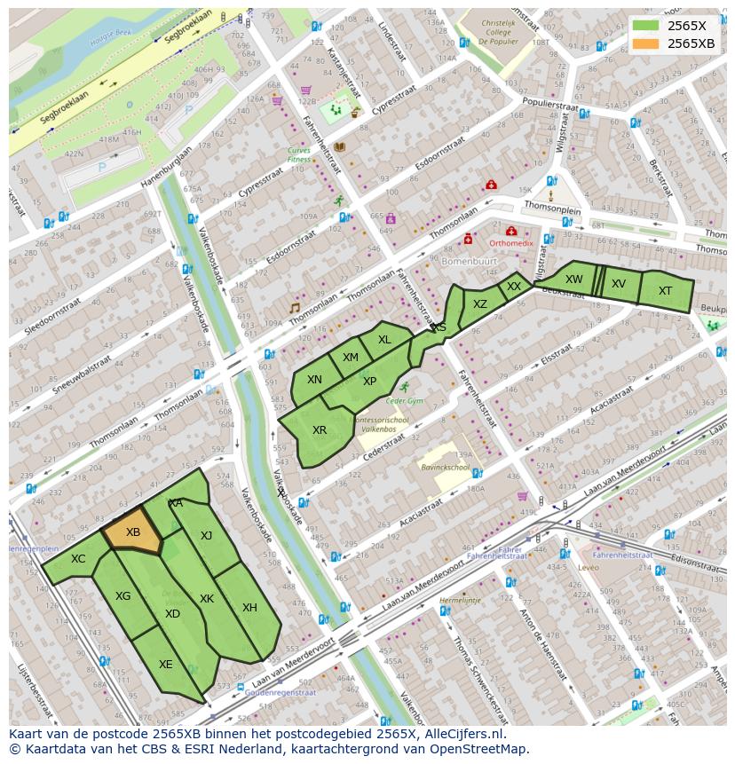 Afbeelding van het postcodegebied 2565 XB op de kaart.