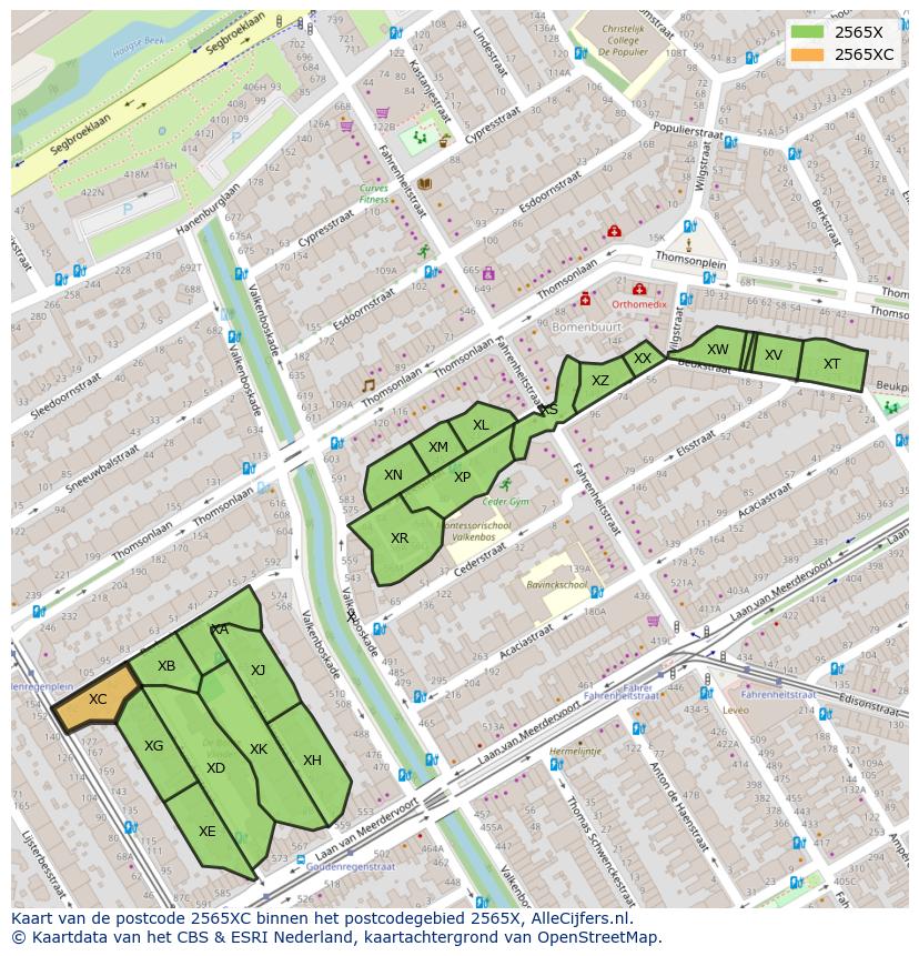 Afbeelding van het postcodegebied 2565 XC op de kaart.