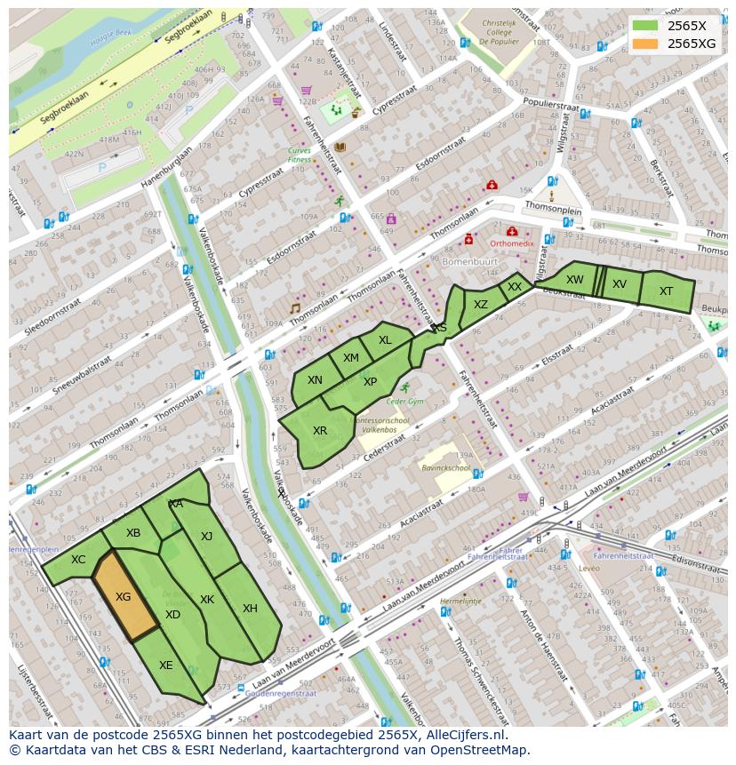 Afbeelding van het postcodegebied 2565 XG op de kaart.