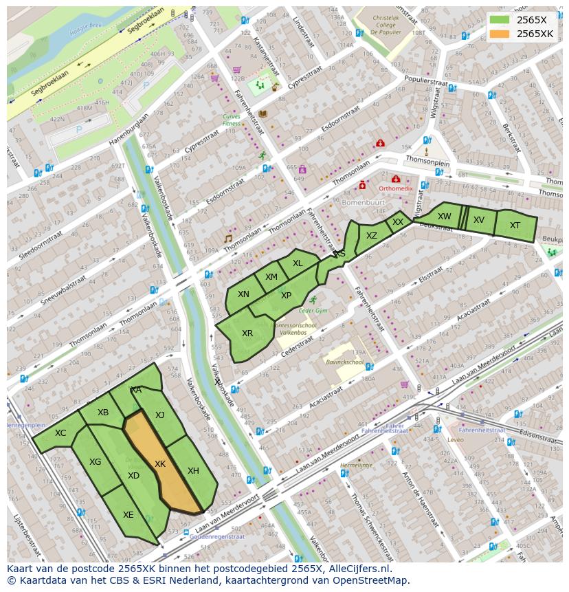 Afbeelding van het postcodegebied 2565 XK op de kaart.