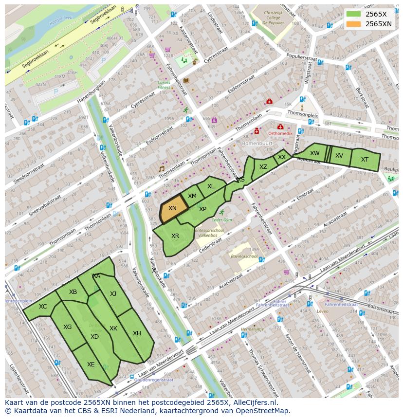 Afbeelding van het postcodegebied 2565 XN op de kaart.