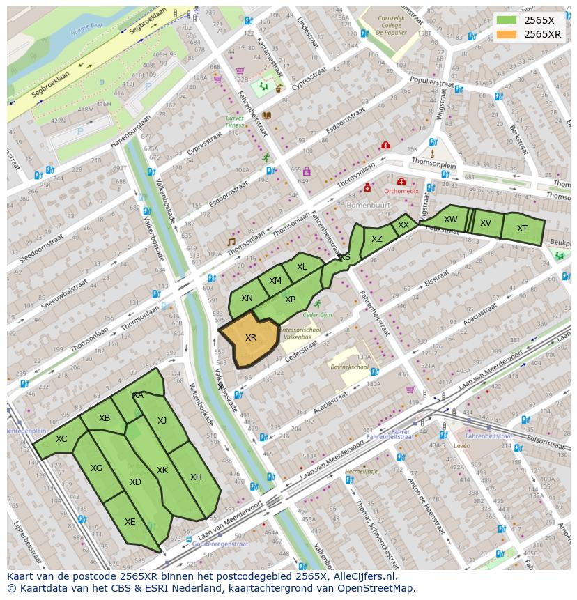 Afbeelding van het postcodegebied 2565 XR op de kaart.