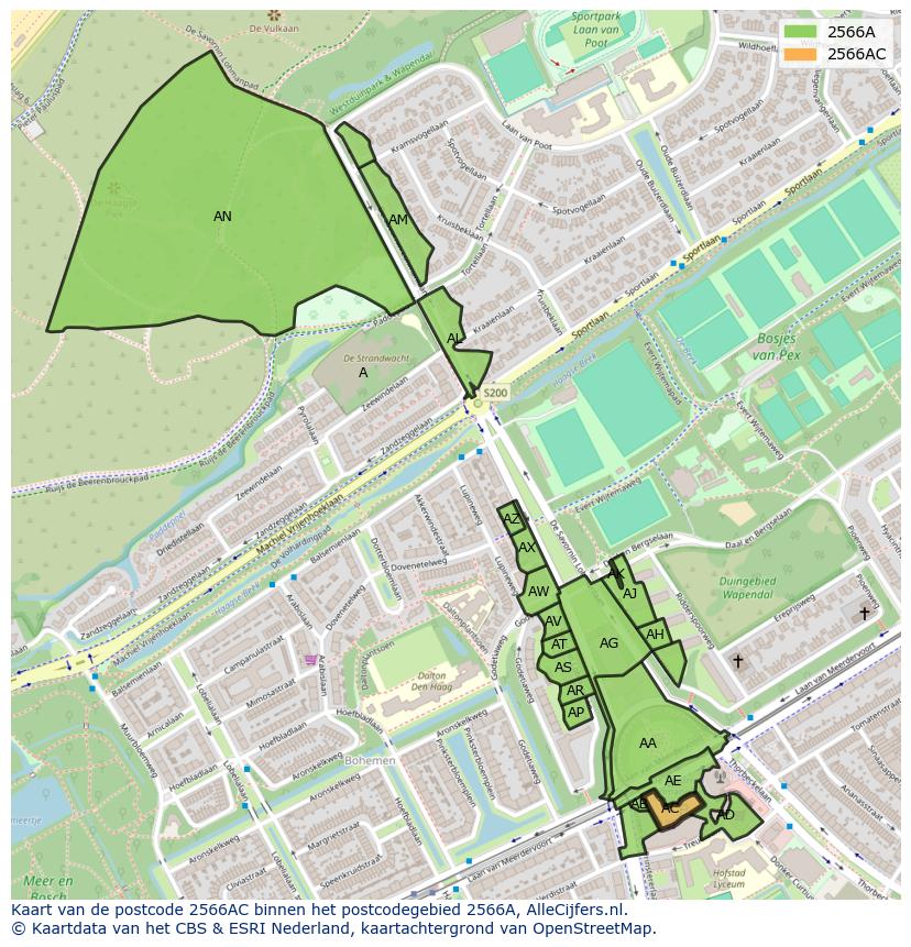 Afbeelding van het postcodegebied 2566 AC op de kaart.