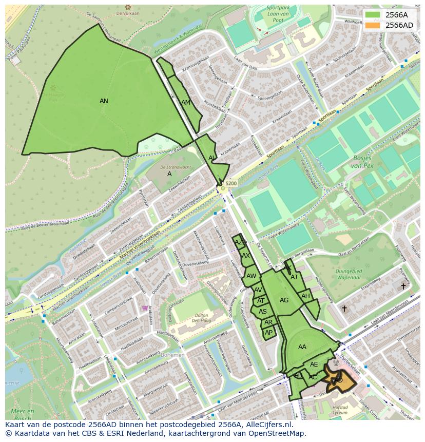 Afbeelding van het postcodegebied 2566 AD op de kaart.