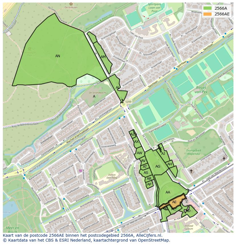 Afbeelding van het postcodegebied 2566 AE op de kaart.