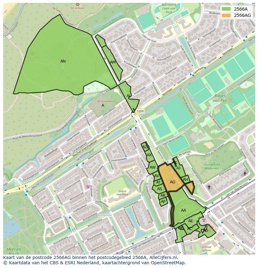 Afbeelding van het postcodegebied 2566 AG op de kaart.