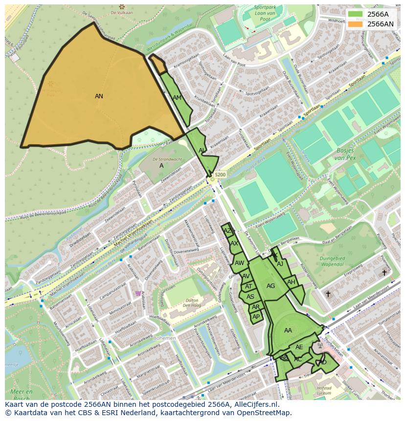 Afbeelding van het postcodegebied 2566 AN op de kaart.
