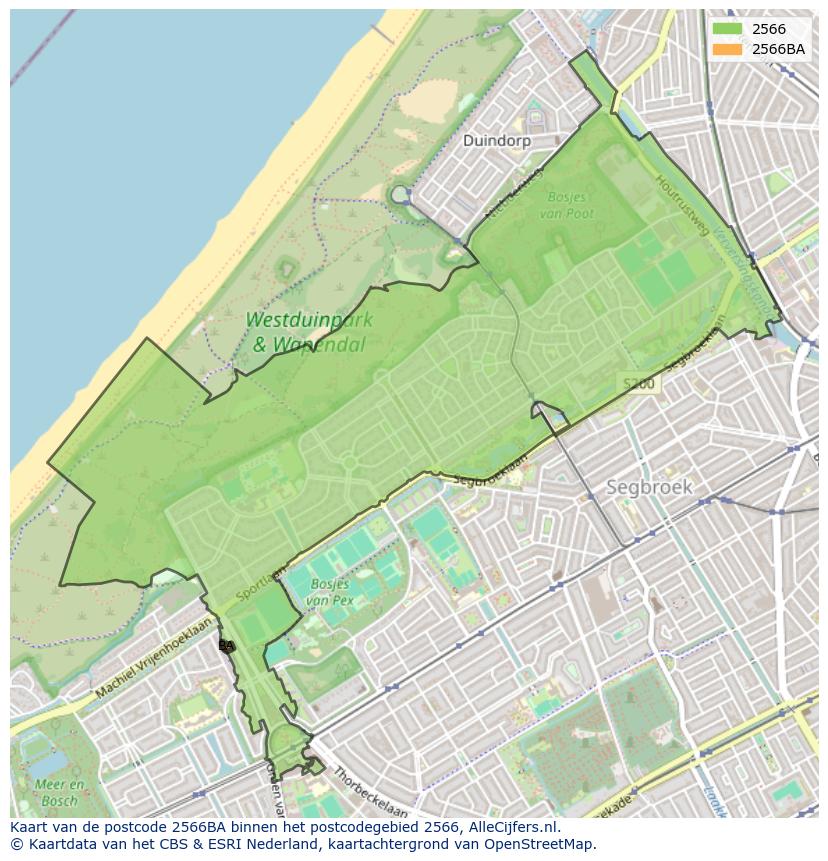 Afbeelding van het postcodegebied 2566 BA op de kaart.