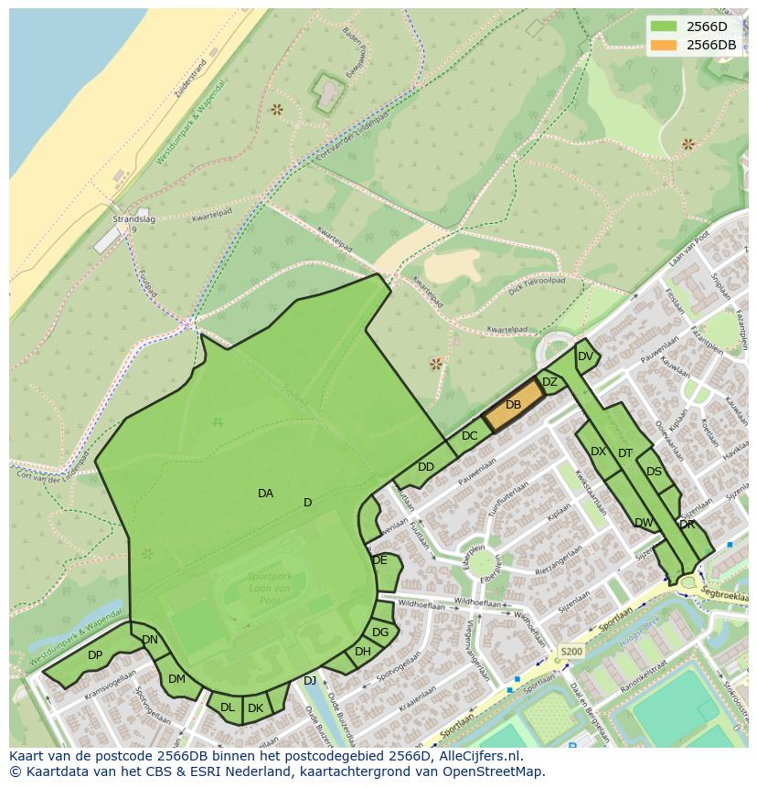 Afbeelding van het postcodegebied 2566 DB op de kaart.