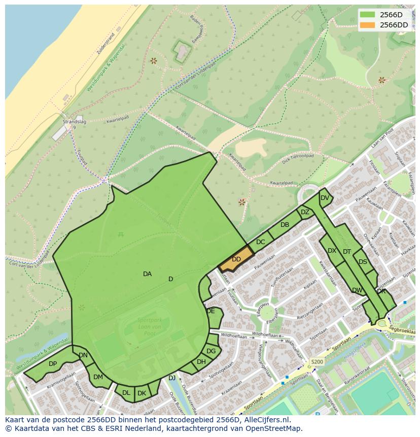 Afbeelding van het postcodegebied 2566 DD op de kaart.